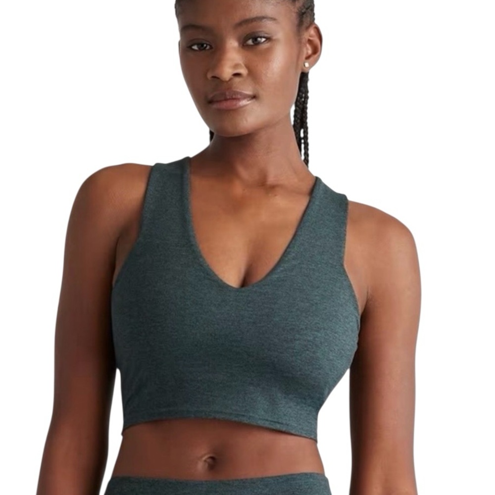 Quince Ultra Soft V Neck Cropped Tank Size Heather Green Work Out Athletic